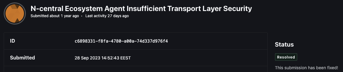 Vulnerability ticket c6898331-f8fa-4780-a00a-74d337d976f4 from a year ago.