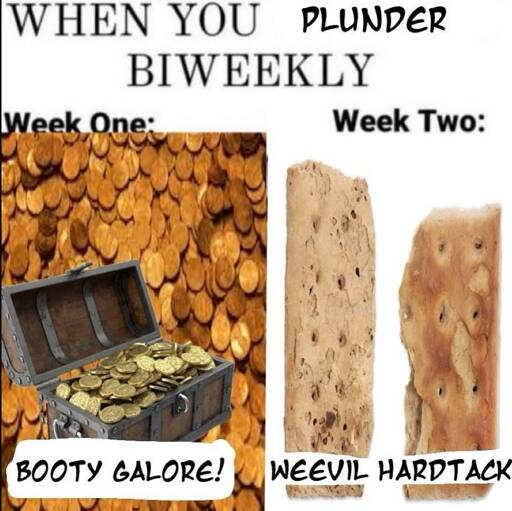When you plunder bi-weekly Week one: Booty Galore! Week two: Weevil Hardtack